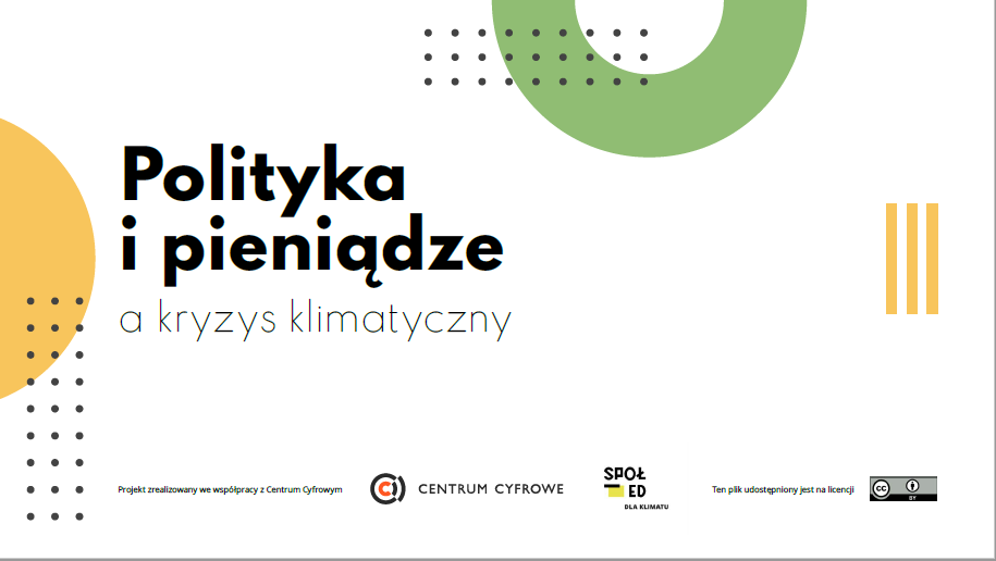 okładka publikacji. Napis: Polityka i pieniądze a kryzys klimatyczny